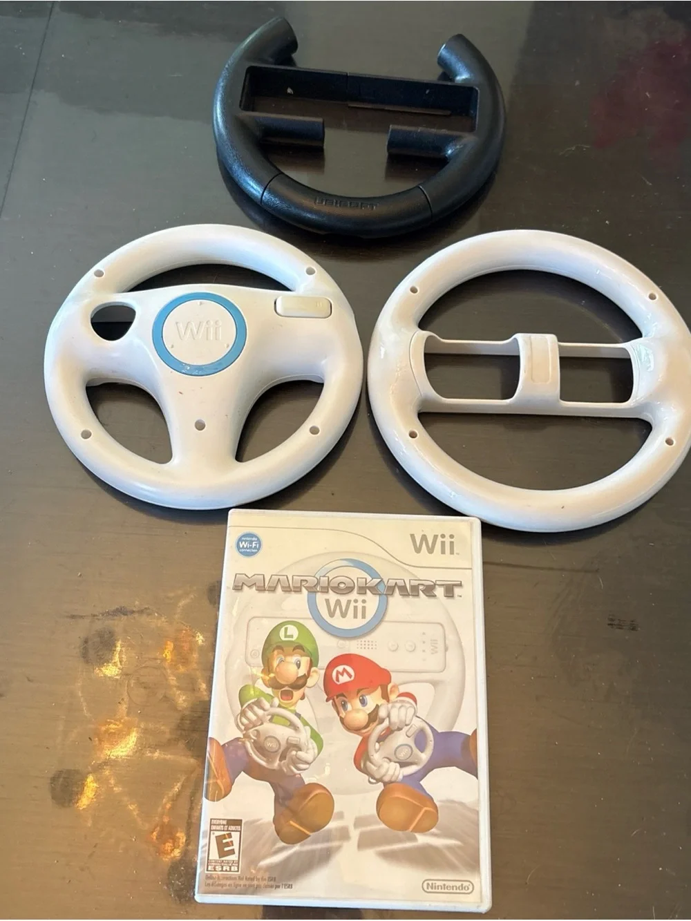 Nintendo White and Black Wii Mario Kart Steering Wheel Set